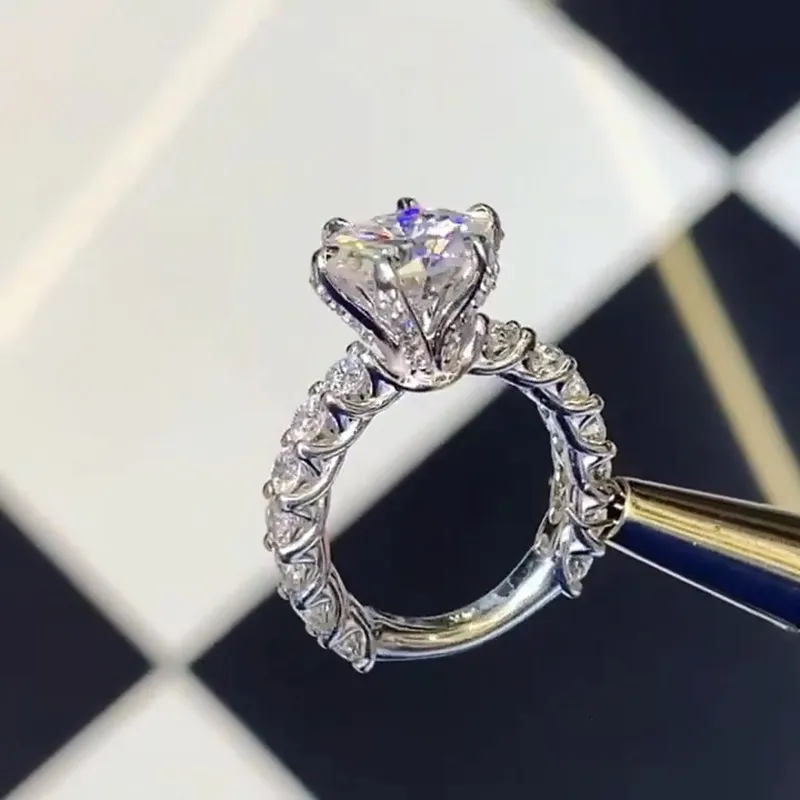 Moda exclusiva anel de luxo redondo jóias brilhantes 925 prata esterlina completa topázio de zircão cz de diamante feminino de casamento anéis de dedo no noivado de noiva SZ6-10