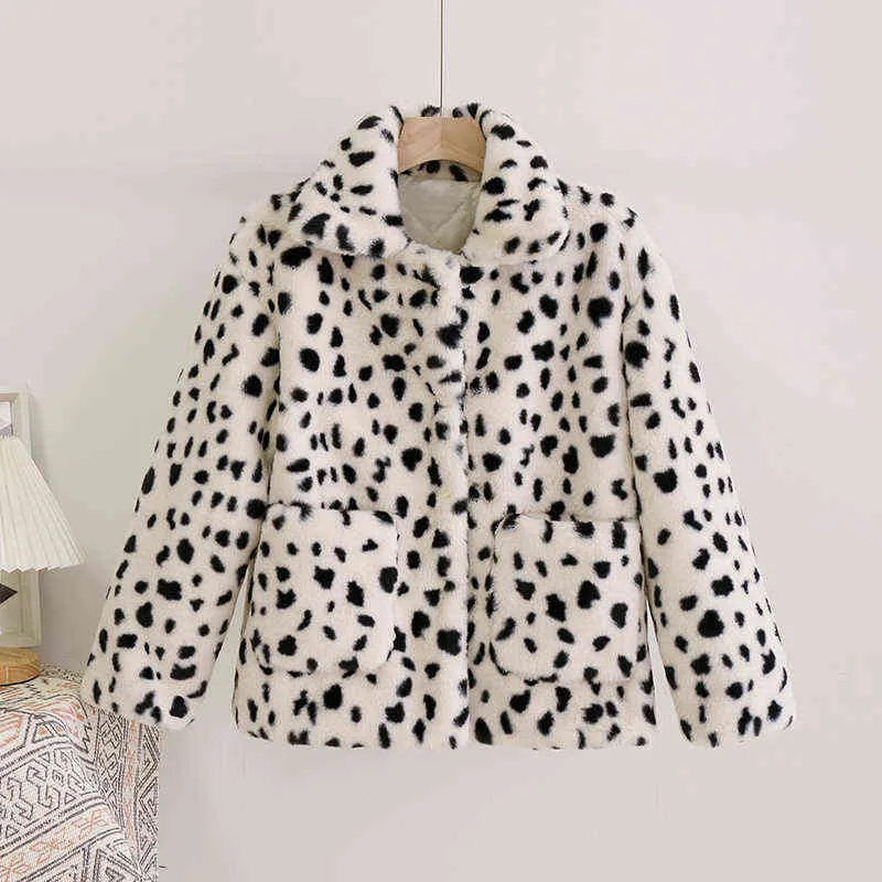 Cool Girls Winter Warm Plush Jackets Women Fashion Leopard Fur Coat Jacket Harajuku Short Pocket Faux Rabbit Fur Coats Outerwear T220810