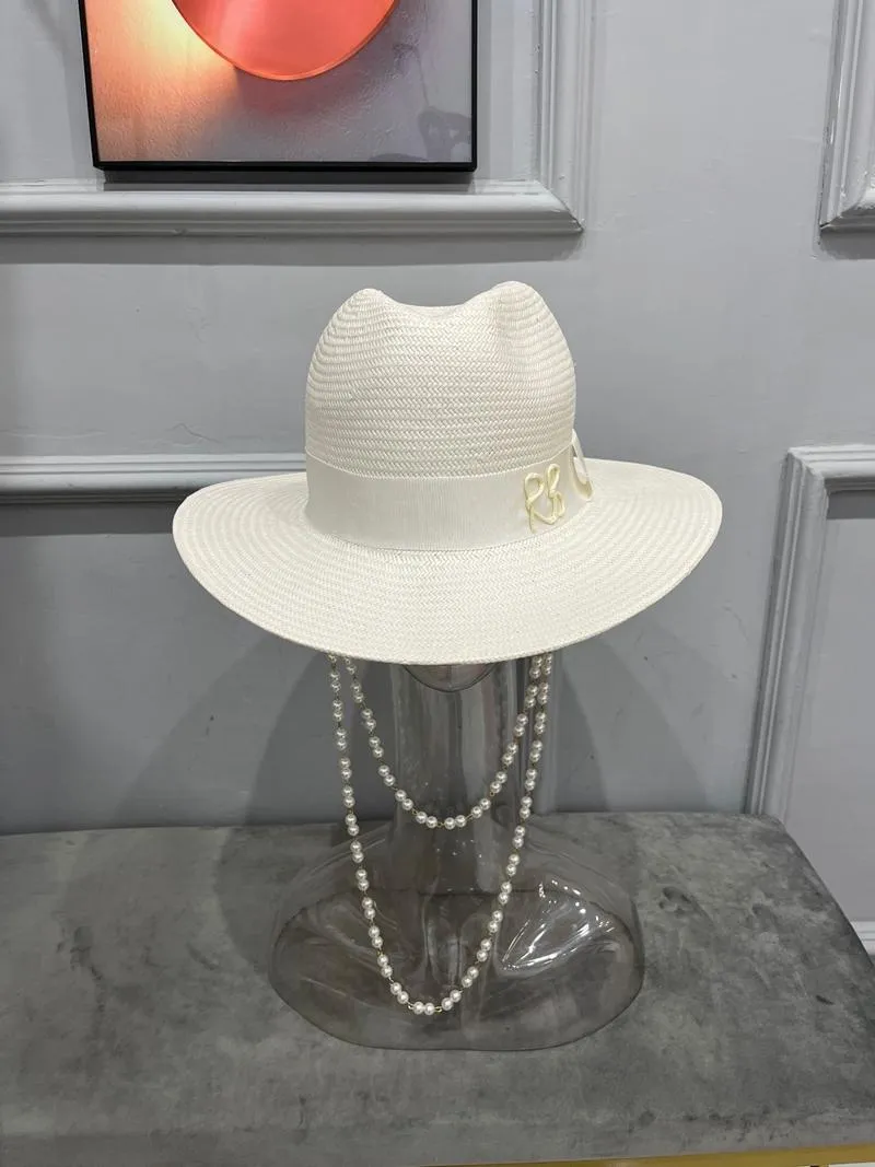 Wide Brim Hats Summer Arrival Double Chain Strap Fedora Hat Straw For WomenWide301E