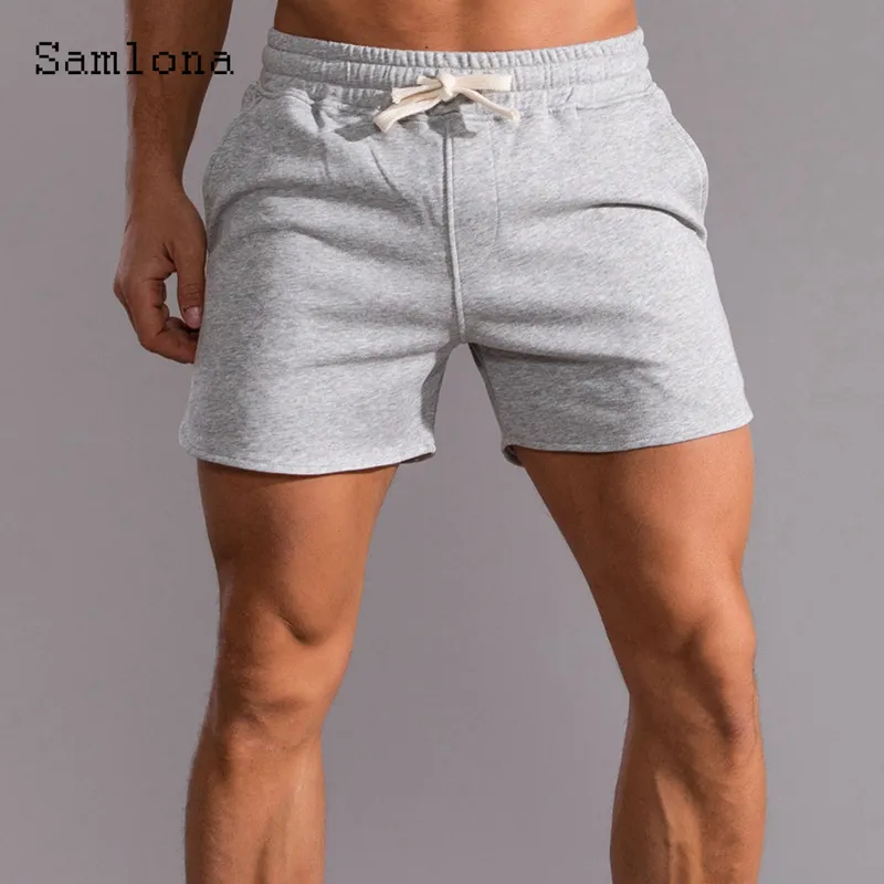 Samlona Men Leisure Shorts Summer Sexy Laceup Skinny Shorts Plus size 3xl Male Casual Beach Short Pants Blue White 220608