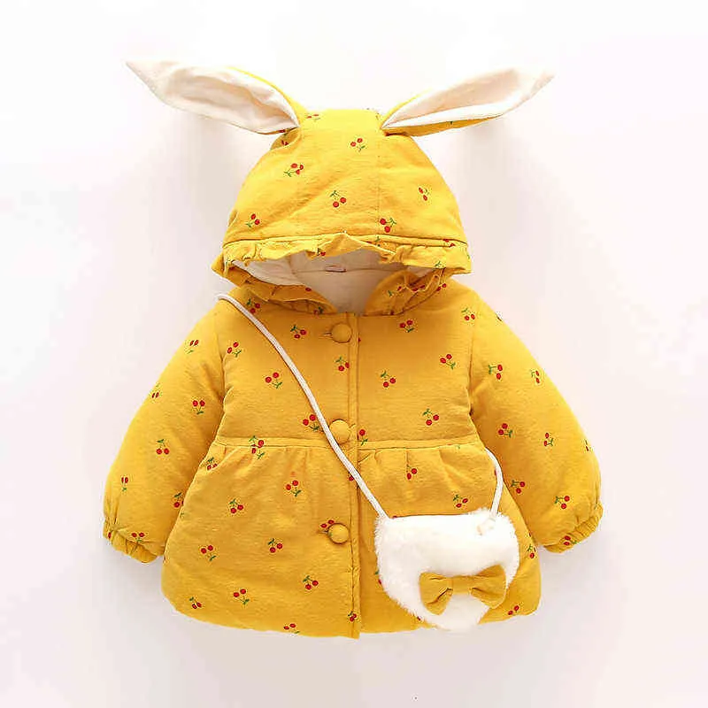 6-36 Months Baby Winter Jackets Cute Rabbit Ears Hoodie Toddler Girls Jacket Autumn Thicker Warm Newborn Clothes Birthday present J220718