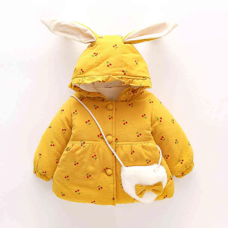 6-36 месяцев детские зимние куртки милые кроличьи уши с капюшоном для малышей для девочек.