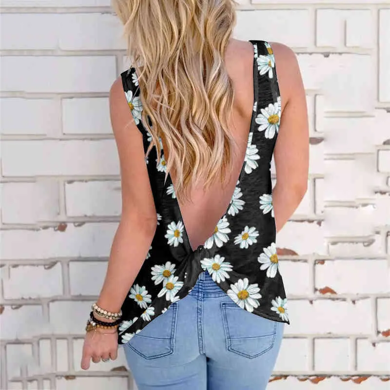 Kobiety letnie zbiorniki bez rękawów Kobiety zimne ramię górne węzeł krzyżowy THIRT THIRT TOP SEXY Casual Lose Backless Shirt Camis L220706