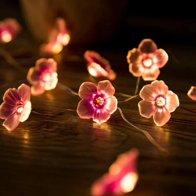 2M 체리 조명 현화 꽃 꽃 LED 실내 웨딩 핑크 벨을위한 스트링 페어 램프 갈랜드 데코 야외 조명기구 220809
