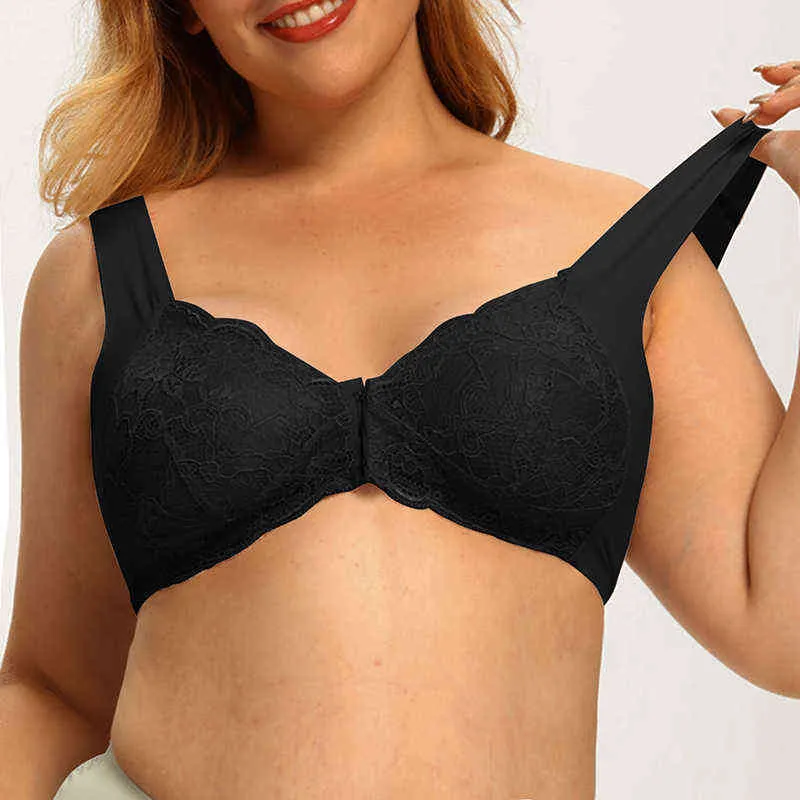 Sömlös sexig underkläder mode bralte spetsar push up bh främre stängningsknapp kvinnor underkläder stora brasserie plus size m-6xl l220727