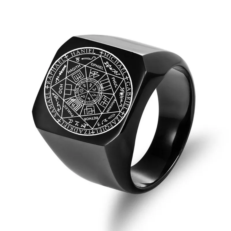 I Sigilli dei Sette Arcangeli Anelli Protezione Amuleto Sigillo Solomon Kabbalah Uomo Donna Bracciale in acciaio inossidabile lucido Regali 2208032057759