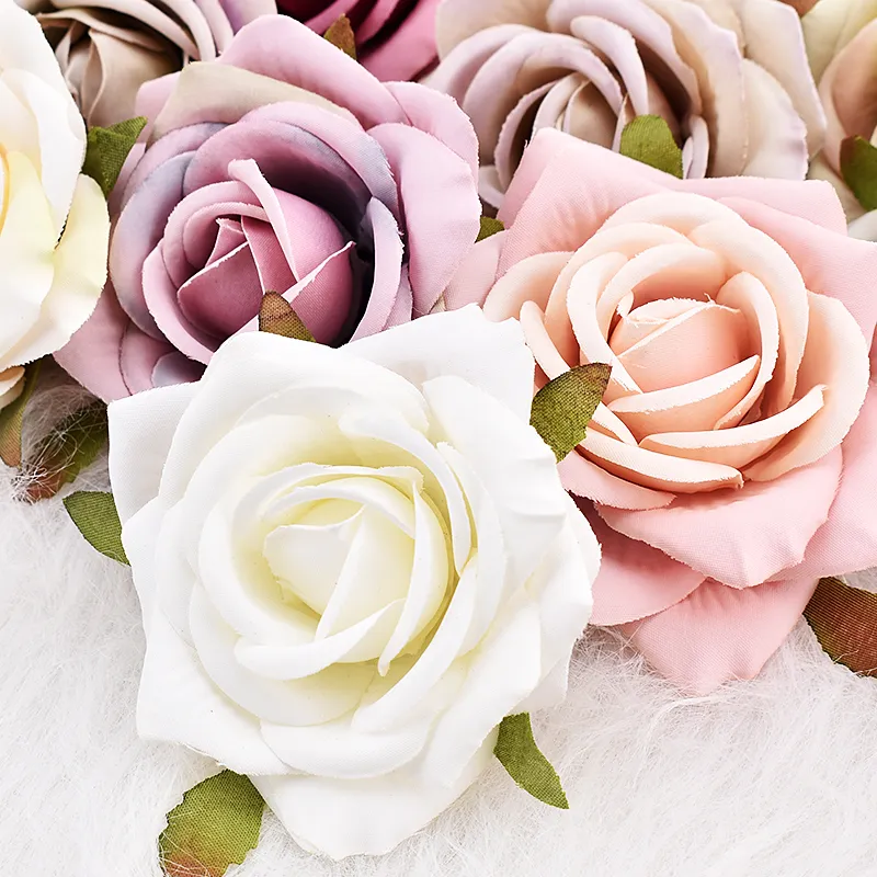 7cm White Rose Artificial Silk Flower Heads Decorative Scrapbooking For Home Wedding Birthday Decoration Fake Rose Flowers 220527