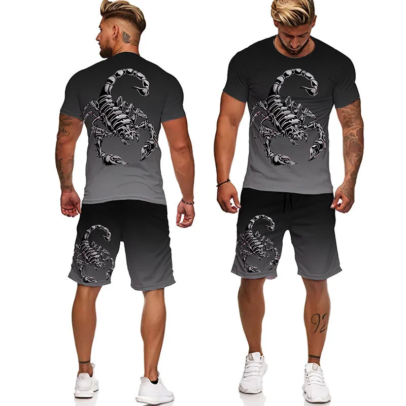 Trainingsanzüge für Herren, grünes Skorpion-T-Shirt, 3D-Druck, Trainingsanzug/Hose, Poison-Grafik-Oberteil, Straßen-Grafik-Oberteil, Herren/Damen, Hip-Hop-Sommer-Herrenanzug, 220826