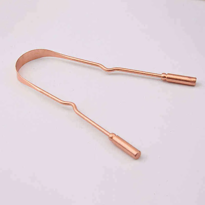 Copper Tongue Scraper Fresh Breath Cleaning Coated Toothbrush Oral Cleaner Brush Mouth Hygiene Care Tools 220614