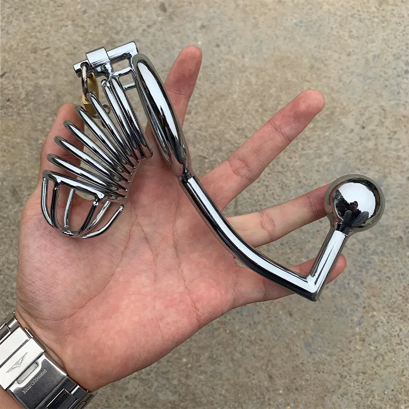 Schoonheidsartikelen Mannelijke sexy producten Roestvrijstalen kuisheidsgordel Cock Cage met buttplug BDSM Bondage Verstelbare penisring Metalen peniskooi