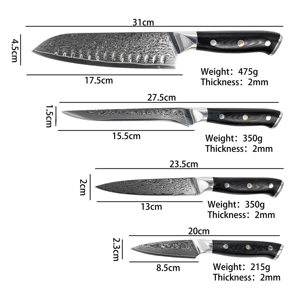 YUZI EAMASCUS Kitchen Knives set Chef LNIFE Professional Japan Sankotu Cleaver Tool Bone Utility Paring Tools205c