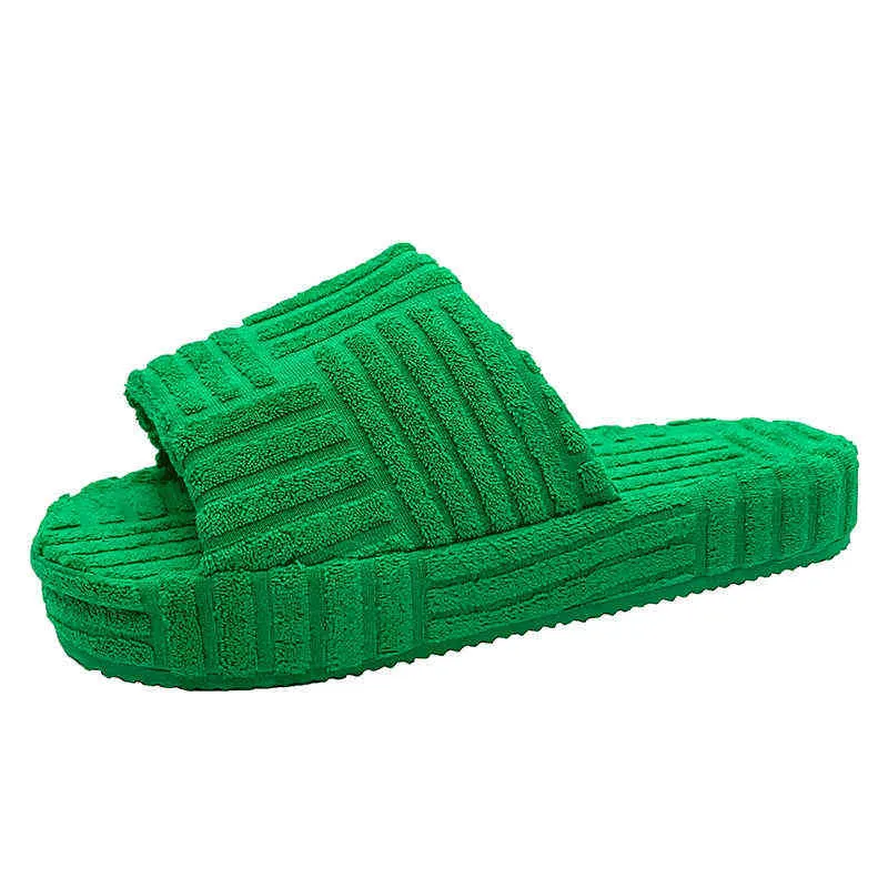 Роскошные бренды Peep Toe Толстые женские тапочки зеленые вельветовые квартиры.