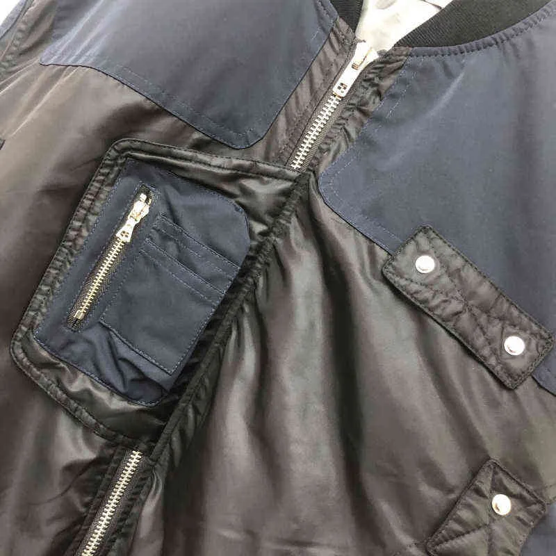 Patchwork Varsity Fashion Jacket män Bästa kvalitet Klassiskt tungt tyg Vintage Women Coats Multi-Pocket Zip Bomber Jacket T220728