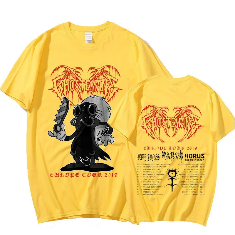 Ghostemane Europe 투어 두 배로 된 그래픽 프린트 Tshirt 남자하라 주쿠 티셔츠 스트리트웨어 쿨 티셔츠 힙합 톱니 탑 티 남성 220610