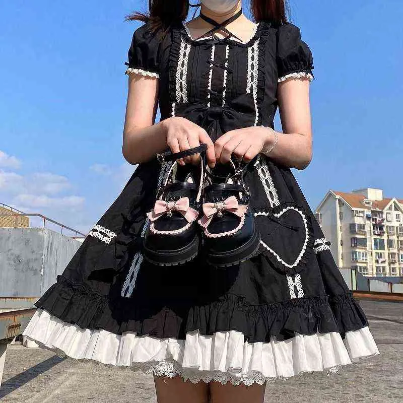 Sukienka buty kawaii damskie sandały platforma patchworka łuk zapatillas mujer 2022 Spring Japan Style Bluckle Bells Girls Lovely Lolita 220516