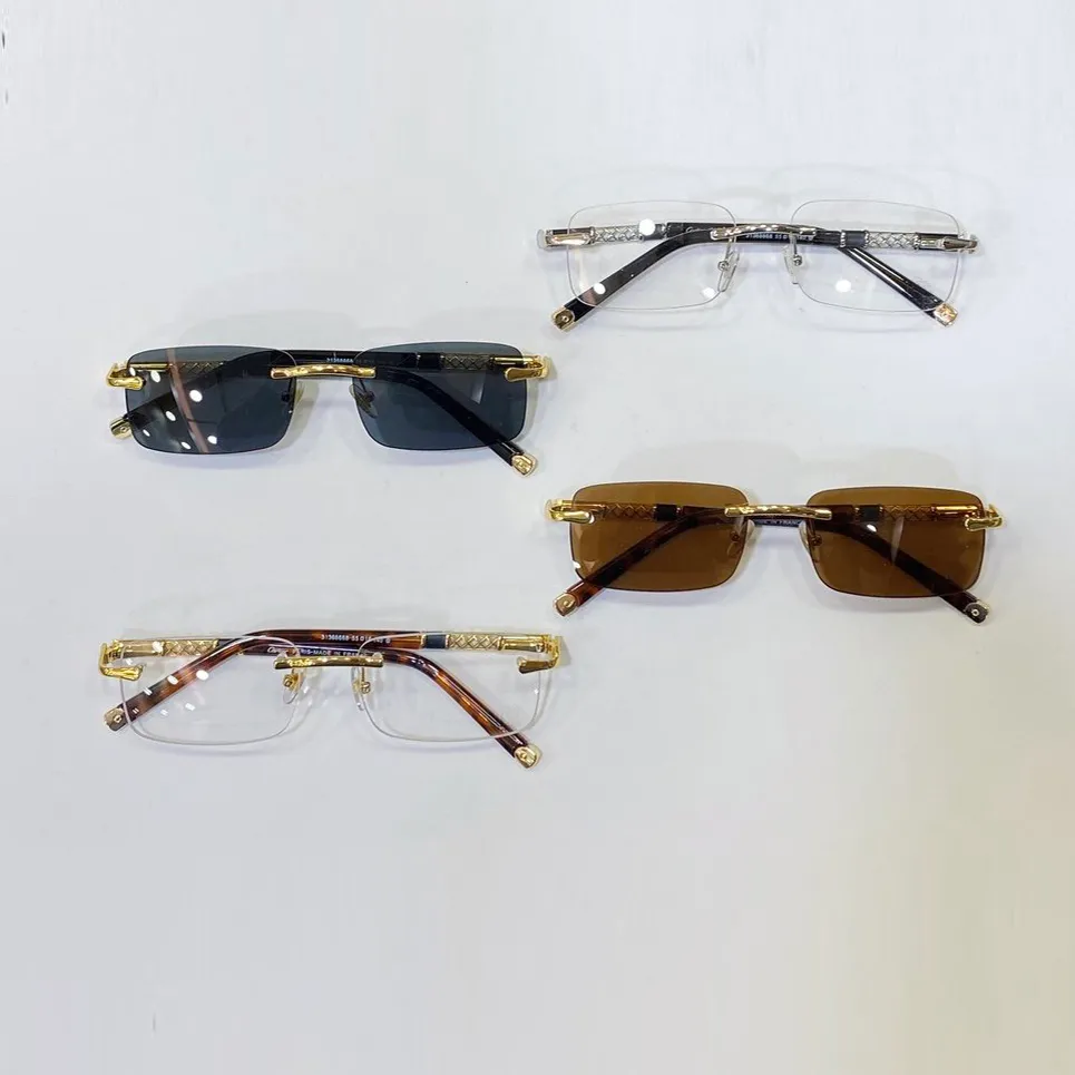 Optische Frames Randloze Goud Zilver Metalen Frame Bril Clear Lens Rechthoek Brillen Voor Man Unisex Designer Brillen Dames Trendy 2411