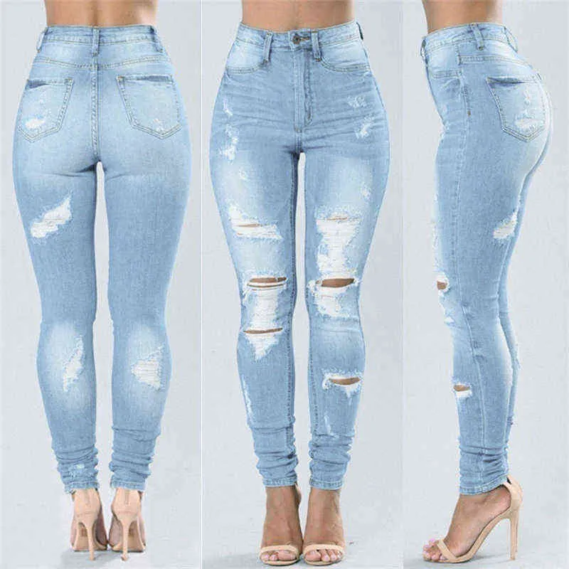 Koreaanse Hoge Taille Y2k Vrouwen Denim Skinny Broek Gescheurde Jeans Voor Vrouwen Gat Vintage Potlood Broek Elasticiteit Stretch Broek L220726