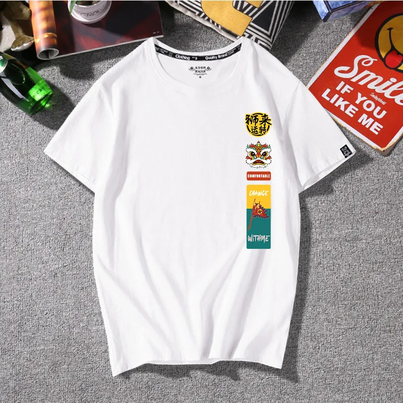 Summer Brief Chinese Style Crane Print Funny T Shirt Youth Loose Cotoon Hip Hop Clothes Harajuku Man Streeywear 220713
