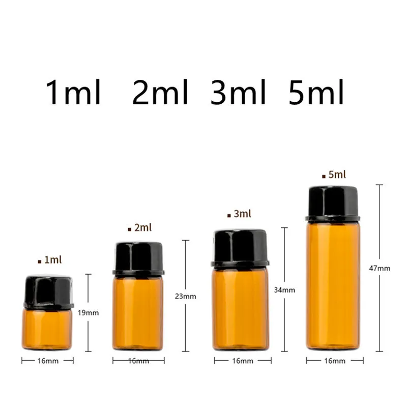 100 st 1 ml 2 ml 3 ml 5 ml DRAMS AMBER Glasflaska med plastlock Insert Essential Oil Glass Injekten Parfymprov Test Bottle 220726
