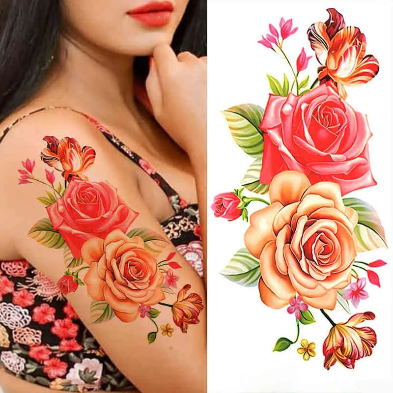 NXY Temporary Tattoo 3d Lily Flower s for Women Adults Rose Lotus Anemone Sticker Fake Half Sleeve Watercolor Arm Tatoos 0330