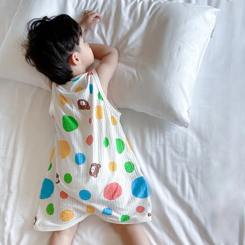 Комбинезон-пижама для маленьких девочек, хлопковая одежда для сна без рукавов для маленьких мальчиков, 16 лет, летняя ночная теплая домашняя одежда для живота, детские комбинезоны 22054473541