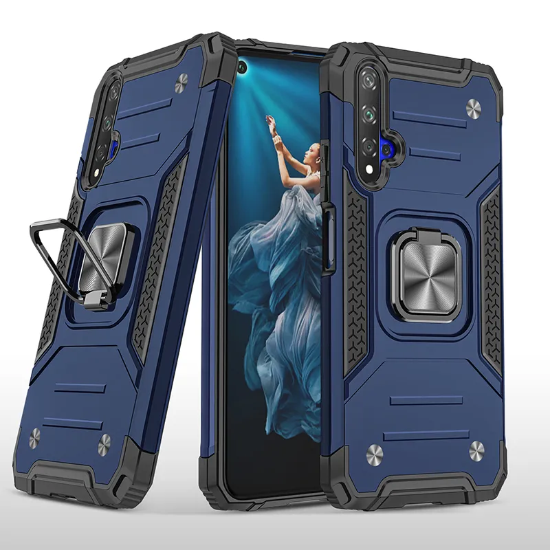 Magnetisk metallringhållare Armor ShockoProof Fodral för Huawei Nova 5T Y6 Pro Y9 2019 Y5P Y6P Y7P Y8P TPU Bumper Hard PC Back Cover