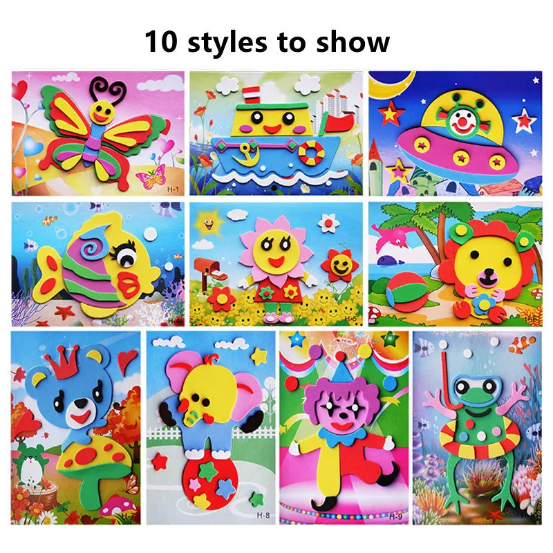 10st Kids Diy 3D Eva Foam Sticker Puzzles Cartoon Animal Multi Patterns Styles Puzzle Game Art Craft Early Education Toys 220716