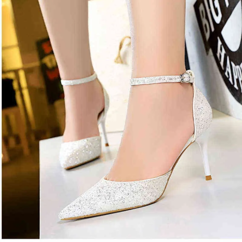 2022 luksusowe buty kobiety marka wygodne białe czółenki na ślubne jesień nowe losto buty moda bling buty panny młodej obcasy g220527