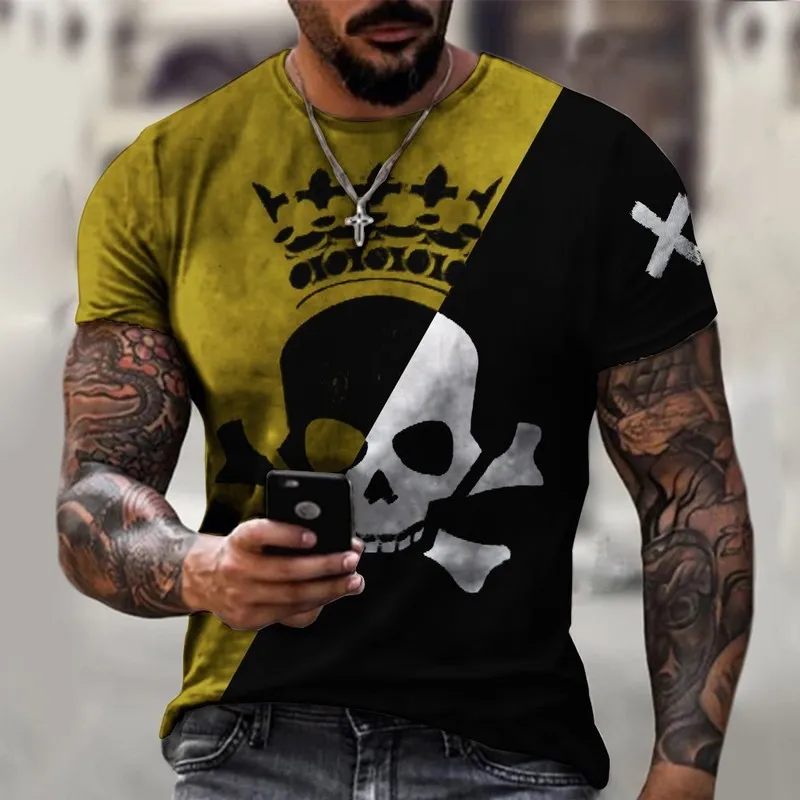 Fashion Two Colors Skull Graphic 3D Print Mens TShirt Streetwear ONeck Short Sleeve Oversized Male T Shirt Breathable Top 6XL 220607