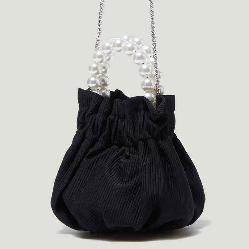 Abendtaschen mit Perlen verziert, kleine modische Handtaschen für Frauen, Kette, Segeltuch, gestreift, Damen-Umhängetasche, gerüschte, plissierte weibliche Schultertasche, neu, 220407