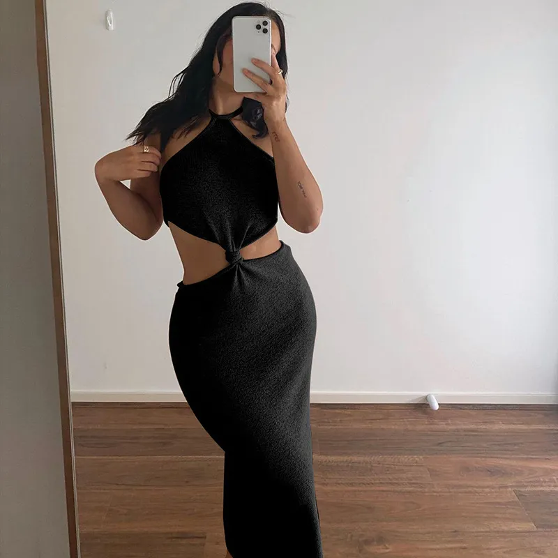 Hirigin sexiga semesterkläder stickad halter maxi klänningar för kvinnor eleganta klänning set semester strand sundresses 220601