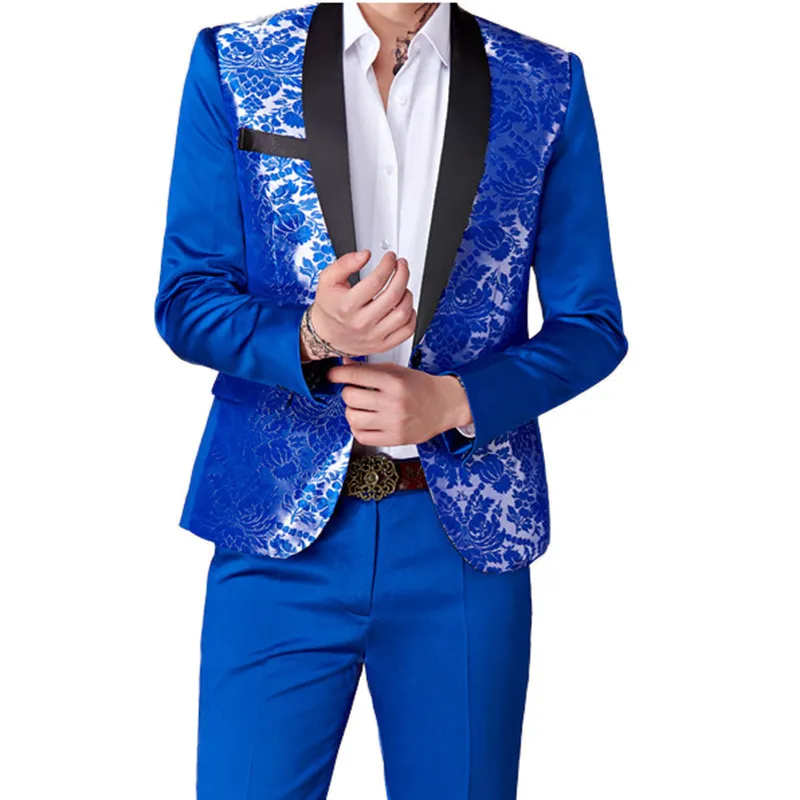 Fashion Men's Casual Business Host Flower Pants Zestaw/ Kolorowa Slim Fit Blazers Kurtka Orienta 220504