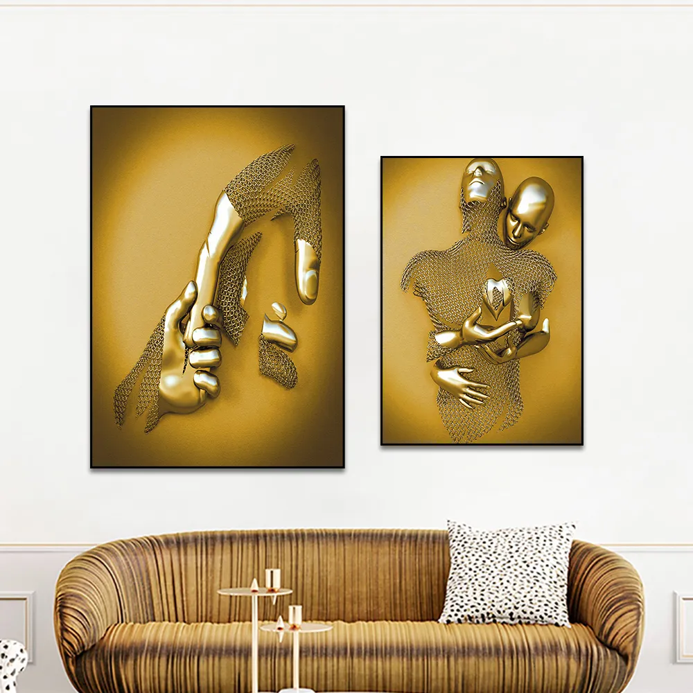 Modern Metal Figure Statue Art Canvas Painting Abstract Love Art Poster and Prints Wall Pictures for Living Room Home Decoration