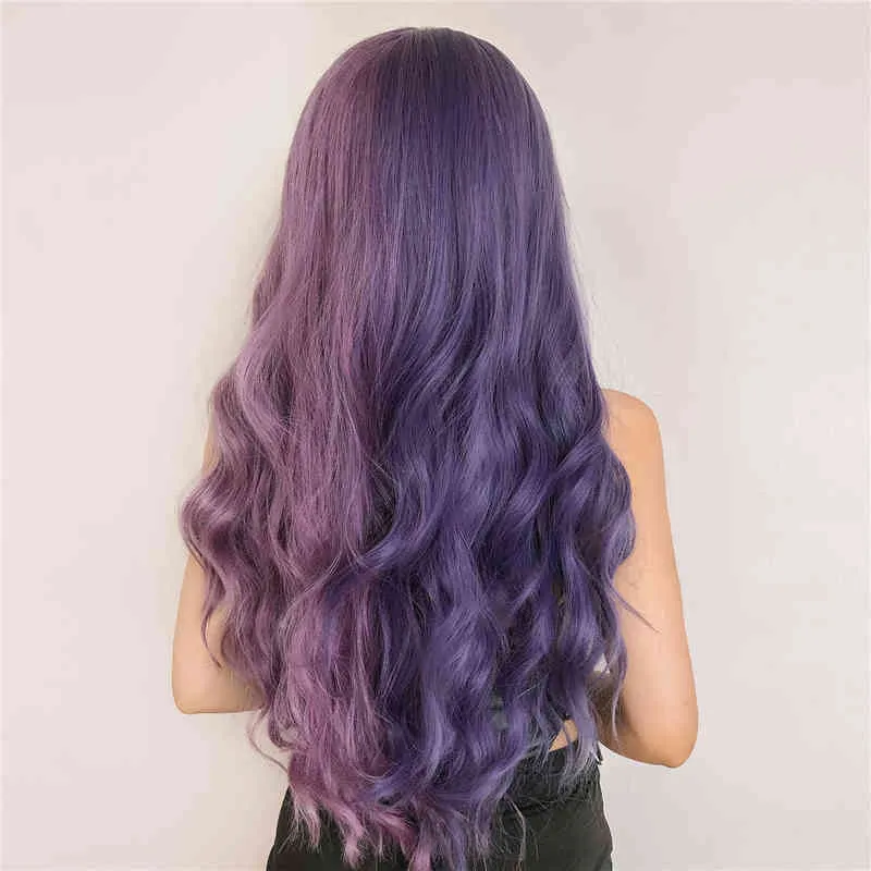 紫色の長い波状合成ウィッグと前髪のコスプレクリスマスハロウィーンヘア2トーンの女性のための深い波の暑さ220622