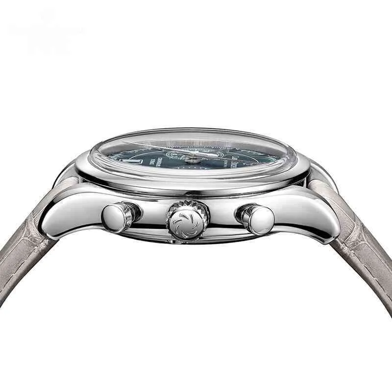 Bucherer Marley Dragon Flyback Cronograph Grey Blue Dial Top Store de cuero Reloj Men039s Gift2230106