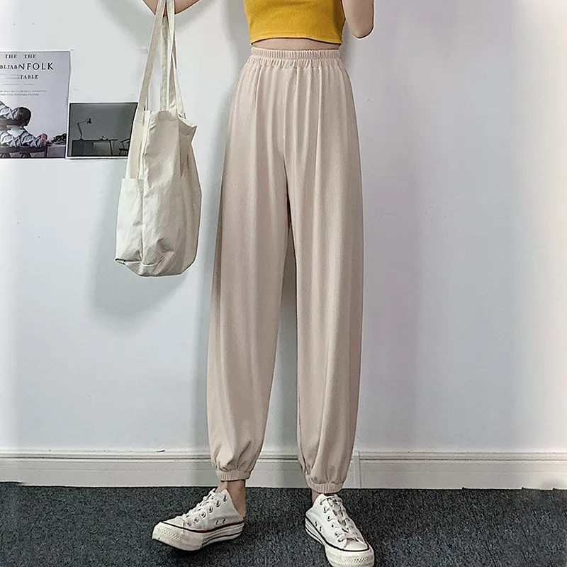 Rimocy Casual Loose Women s Harem Pants Summer Elastic High Waist Trousers Woman Comfortable Long Ice Silk Ladies 220726
