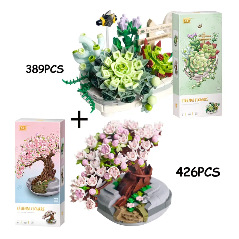 MOC Creative Loz Mini Flower Pot Plant Building Block City Cherry Tree Decoratie Bricks Diy Christmas Boys Kids Toys Gifts 220527