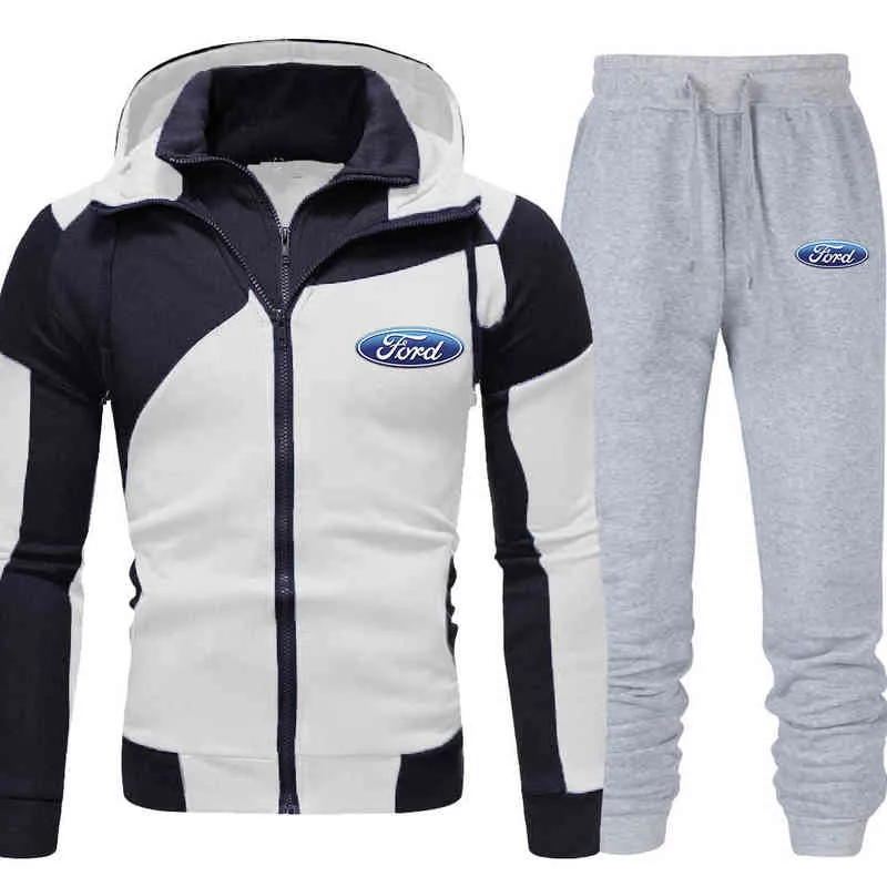 2021 nouvelle marque FORD voiture hommes vêtements de sport ensembles Jogging survêtement 2 pièces ensembles sweats à capuche + pantalon hommes ensemble costume pull G1217