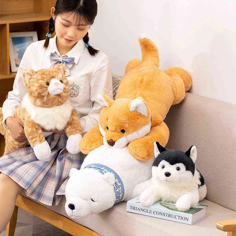 CM simüle edilmiş shiba inu husky kutup ayısı kedi peluche oyuncak doldurulmuş yumuşak hayvan yastığı çocuklar için güzel köpek bebekleri bebek hediyeleri j220704