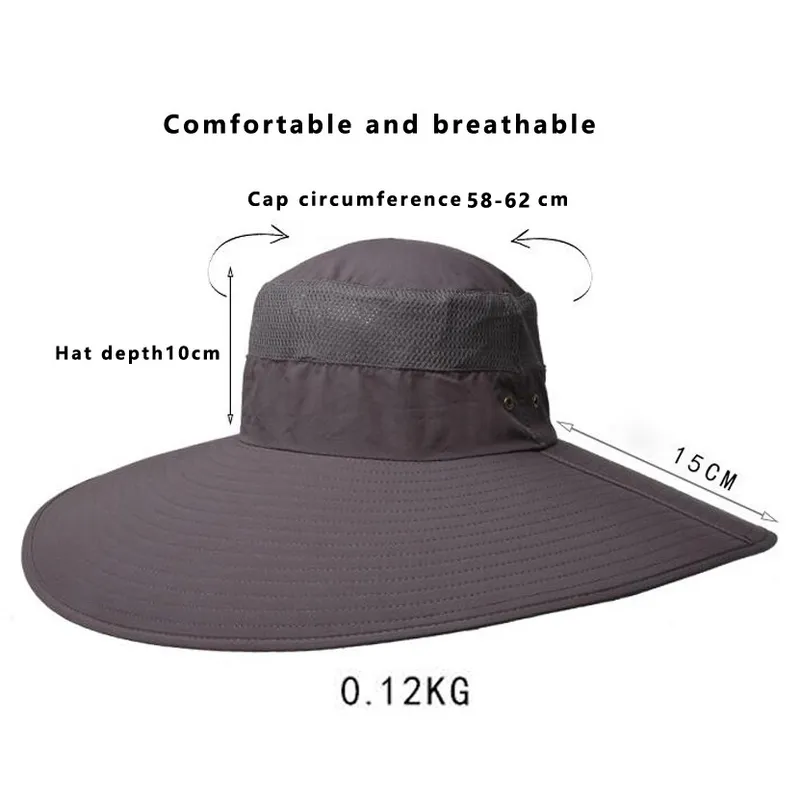 ユニセックス高品質15cm広い幅の広い男性用釣り帽子ソリッドカラー防水太陽帽子夏の女性ビーチキャップメンズパナマハット220812