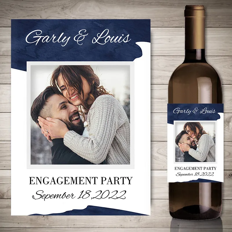 adesivos de garrafa de vinho personalizados noivado de casamento Po Party Decor Rótulos Texto da imagem personalizado 220613