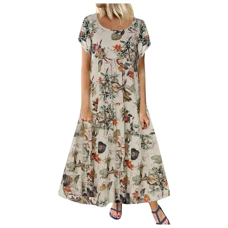 Vintage Floral Long Dress Women Summer Elegant Casual Cotton Linen Womens es Boho Beach Maxi Holiday Party Vestidos 220615