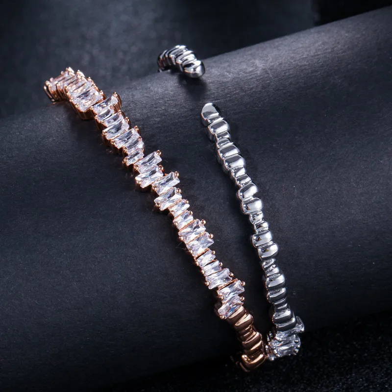 Bracelet de manchette de zircone cubique bracelet bracelet bracelet réglable de luxe cuivre rose rose argent irrégularité bracelets je251i