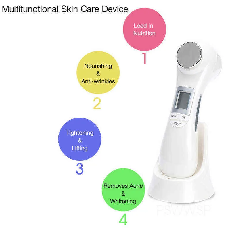 6 in 1 RF EMS Microcurrent Mesotherapy Skin Lifting Massager LED Photon Rejuvenation Beauty Machine Jaw Slimming Face Care Tool 220520