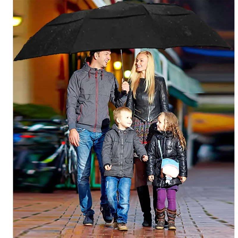Large Folding Women Umbrella Rain Men Double layer Big Travel Waterproof Male Parasol for 3-4 people 125CM Diameter 220426