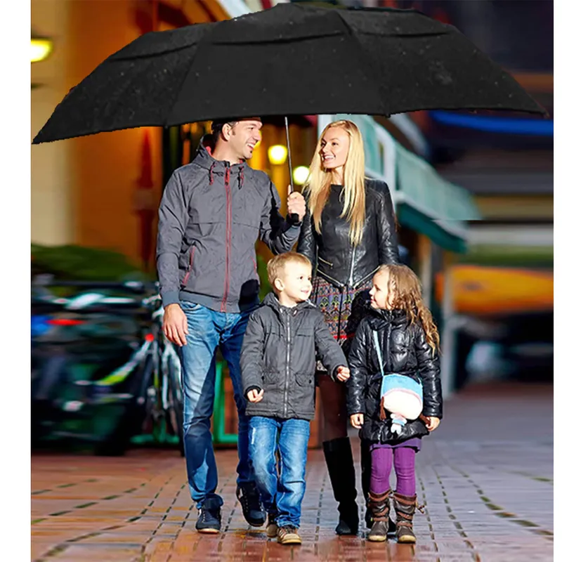 Stora fällbara kvinnor paraplyregn män dubbel lager stort resevattenproof manlig parasol för 3-4 personer 125 cm diameter 220426