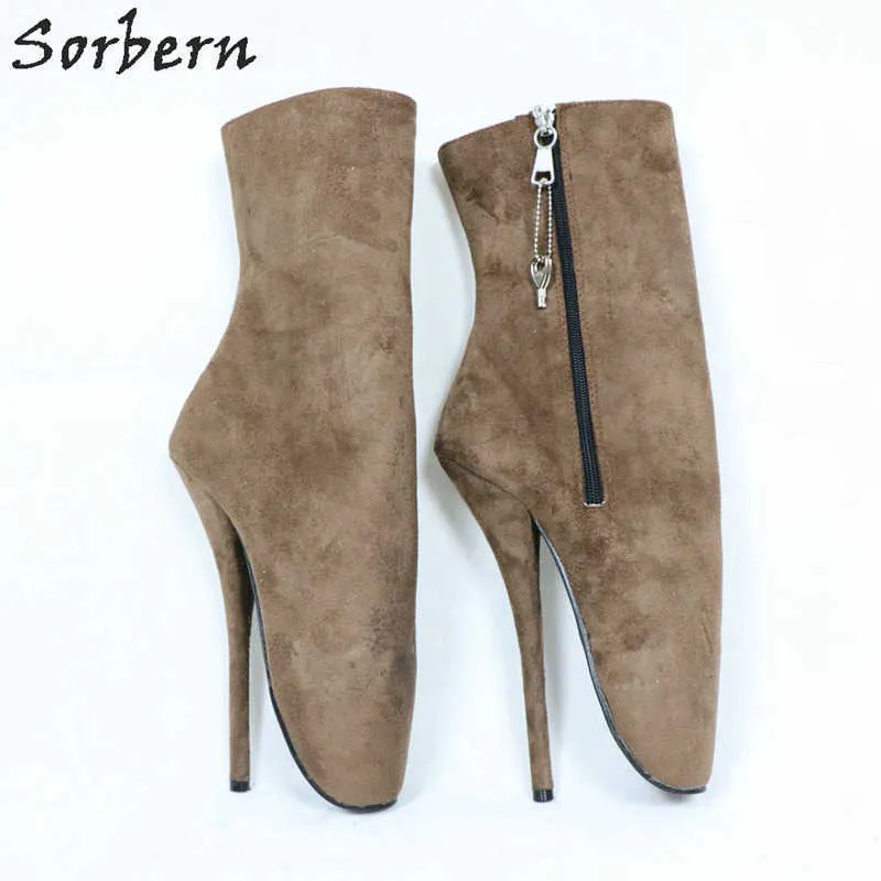 Sorbern profonde gris cheville haut Ballet bottes à talons hauts femmes fermeture éclair latérale couleurs personnalisées grande taille Sexy fétiche chaussure unisexe Sm talons