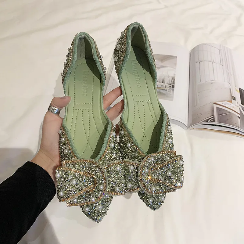 Summer Female Flat Shoes Female Korean Version Bow Tie Shallow Toe Tip Womens Single Shoes 220615