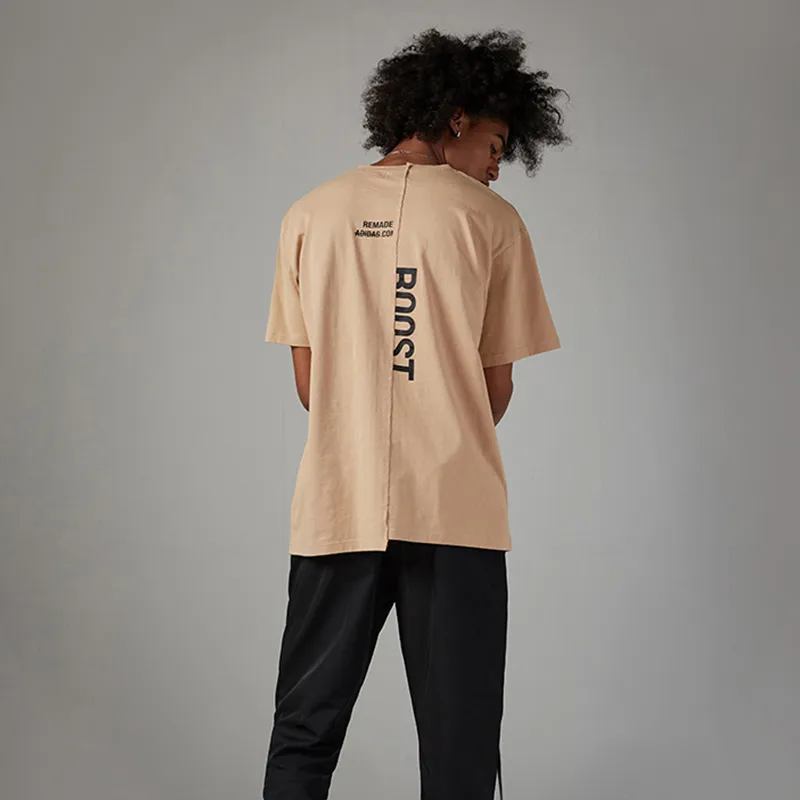 Zachodnie podróbki asymetryczne mężczyźni Summer 350 T-shirty Hip Hop Streetwear Khaki Oversiase Tops Tees Casual Letter Print Tshirts 220505