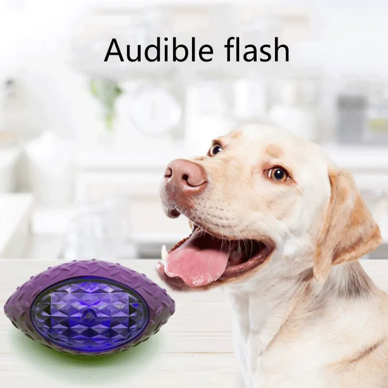 الكلاب جرو مطاطية كرة القدم شكل LED LED صوت الكرة نطاطات تنظيف الأسنان ألعاب 220510